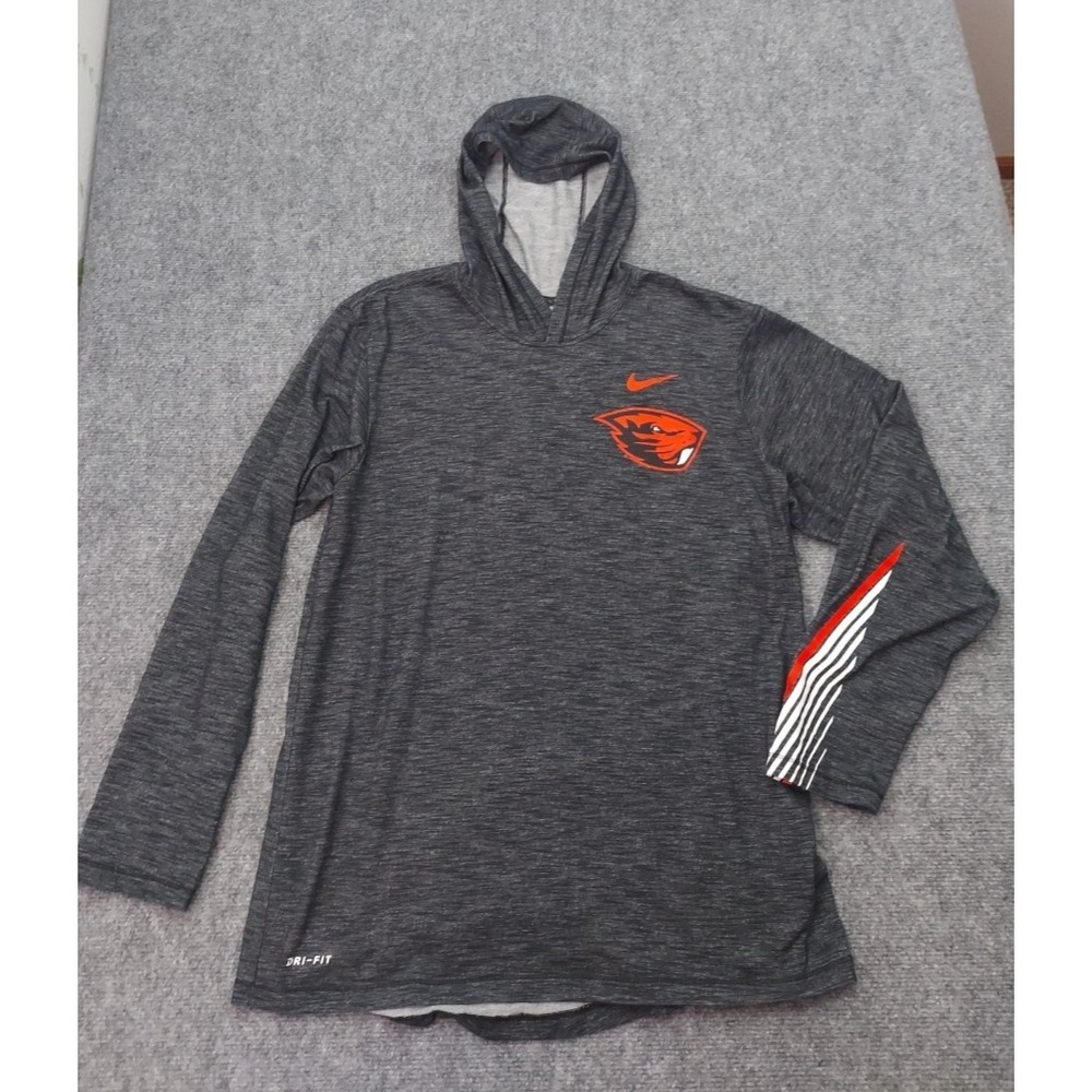 Nike Oregon Beaver Pullover Hoodie Mens Large‎ Gray Dri Fit Logo Swoosh Light